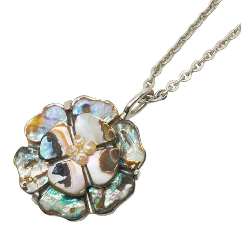 Chanel Camellia Vintage Chain Necklace Pendant 98A Silver Multicolor Metal Sh...